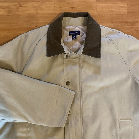 Lands’ End Men’s Parka XL Tan Cotton‎ Canvas Field Jacket Corduroy Collar Vented - Picture 10 of 16